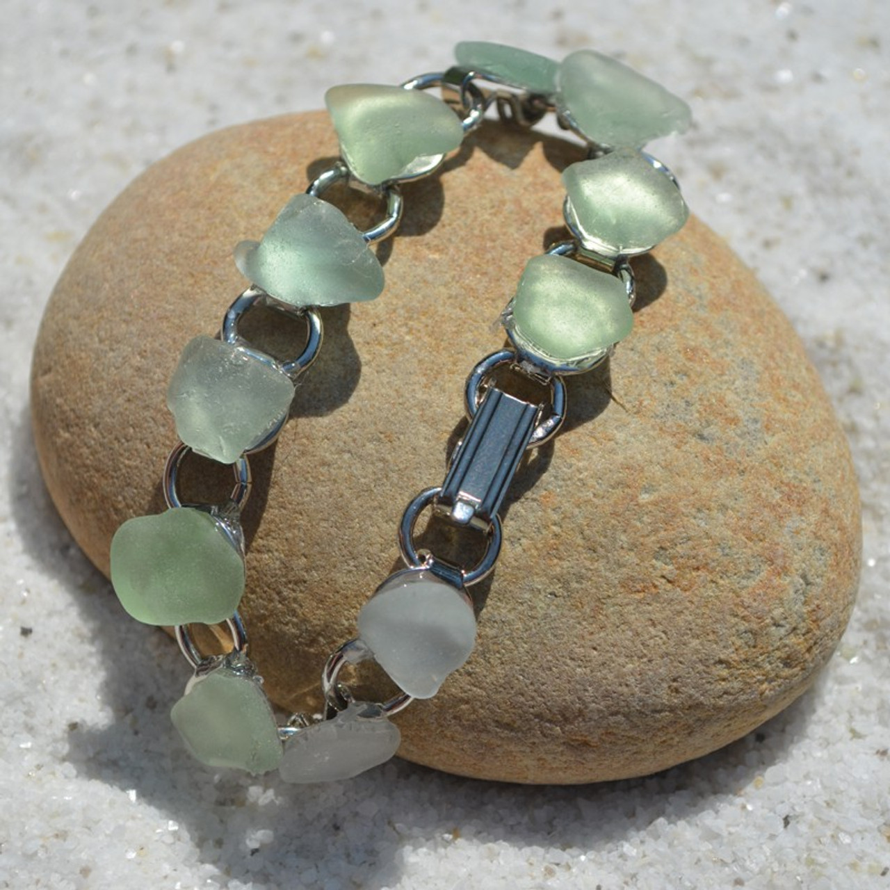 Surf Tumbled  Aqua and Sea Foam Sea Glass Bracelet