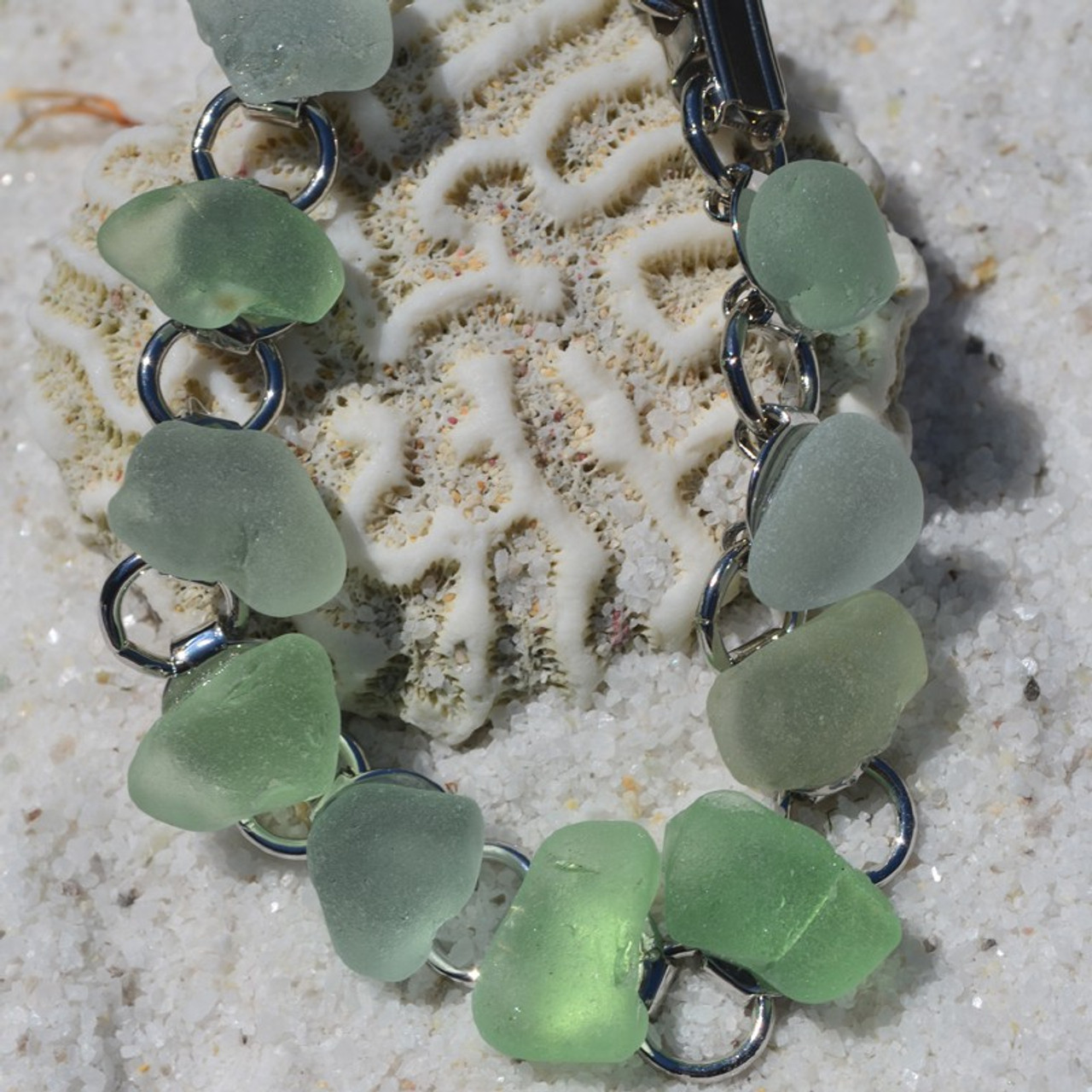  Aqua and Sea Foam Sea Glass Bracelet