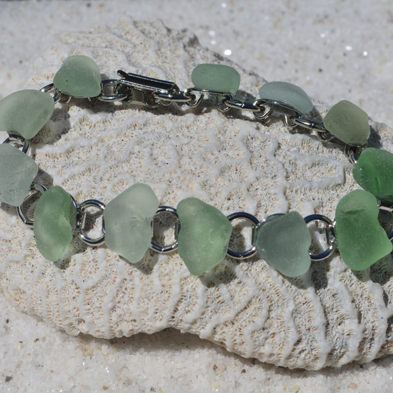 Frosted Aqua and Sea Foam Sea Glass Bracelet - 3 Sizes Available - Made ...