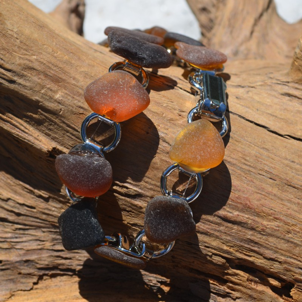 Brown Sea Glass Bracelet- 3 Sizes Available - Made to Order