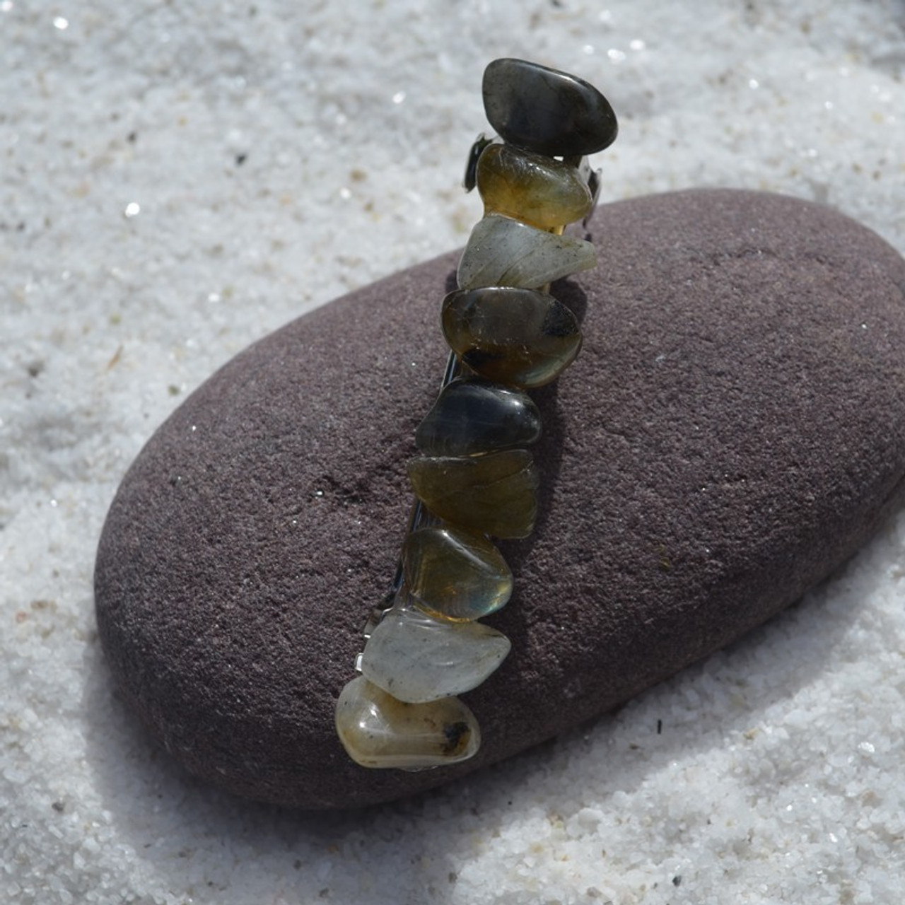 Labradorite Stone French Barrette - 60 mm - Made to Order