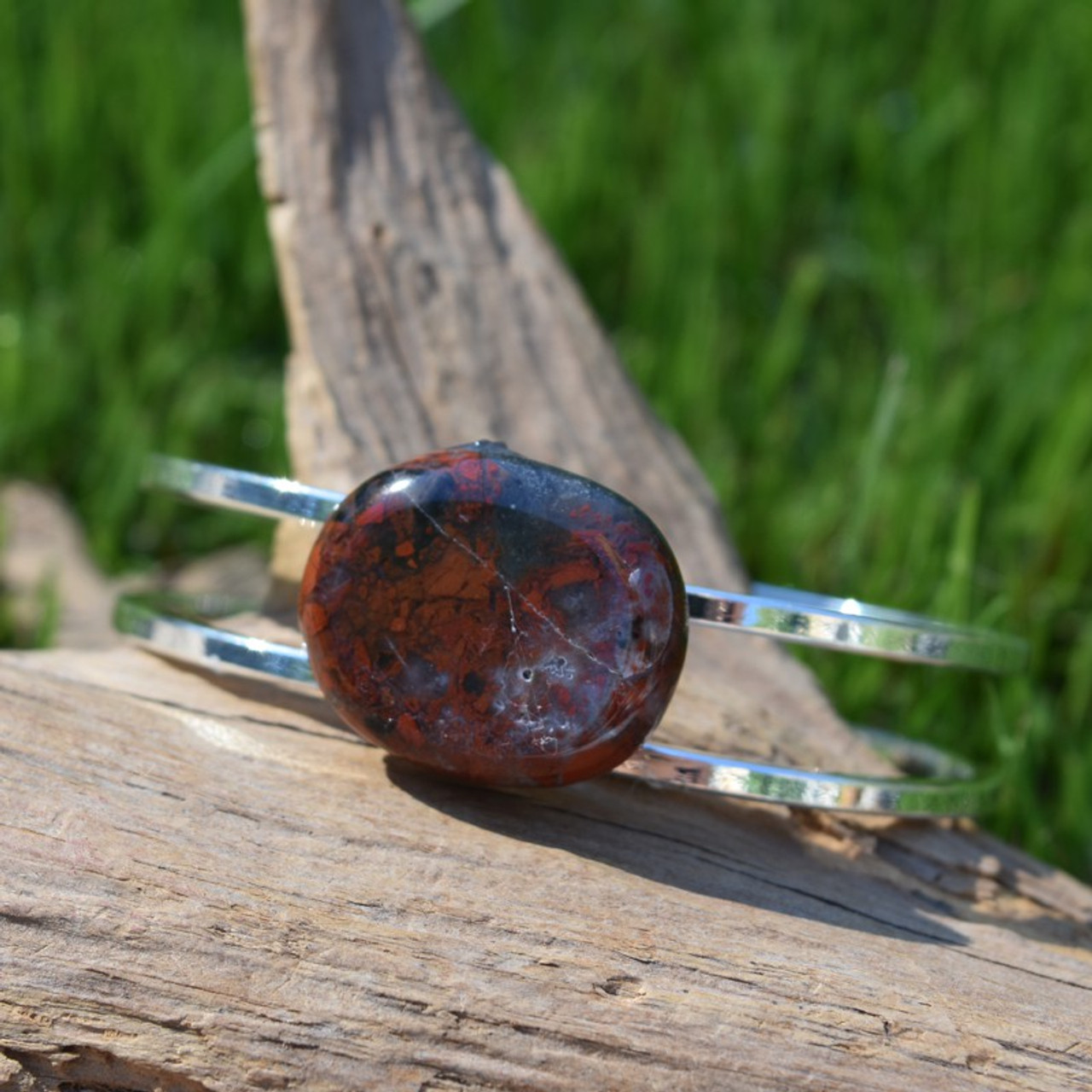 Brecciated Jasper Palm Stone Cuff Bracelet