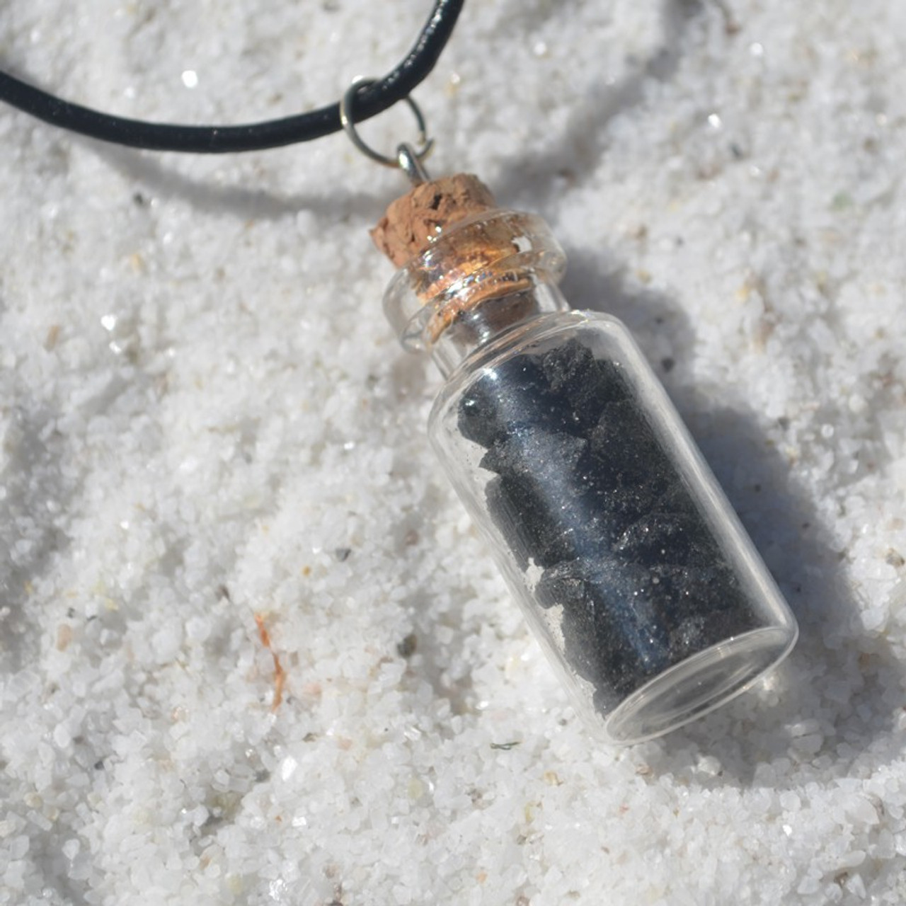 Black Tourmaline Stones in a Glass Vial on a Leather Cord Necklace - Made to Order