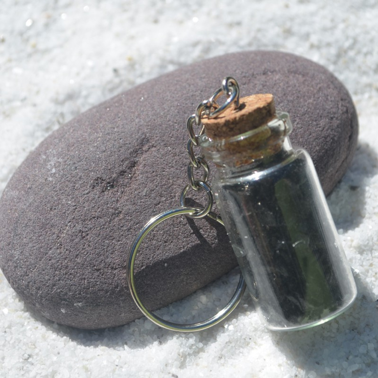 Black Tourmaline Stones in a Glass Vial Keychain - Made to Order