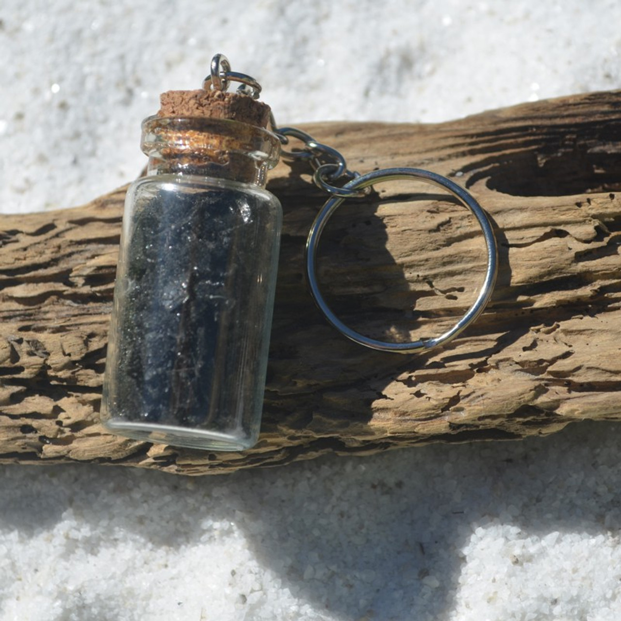 Black Tourmaline Stones in a Glass Vial Keychain - Made to Order