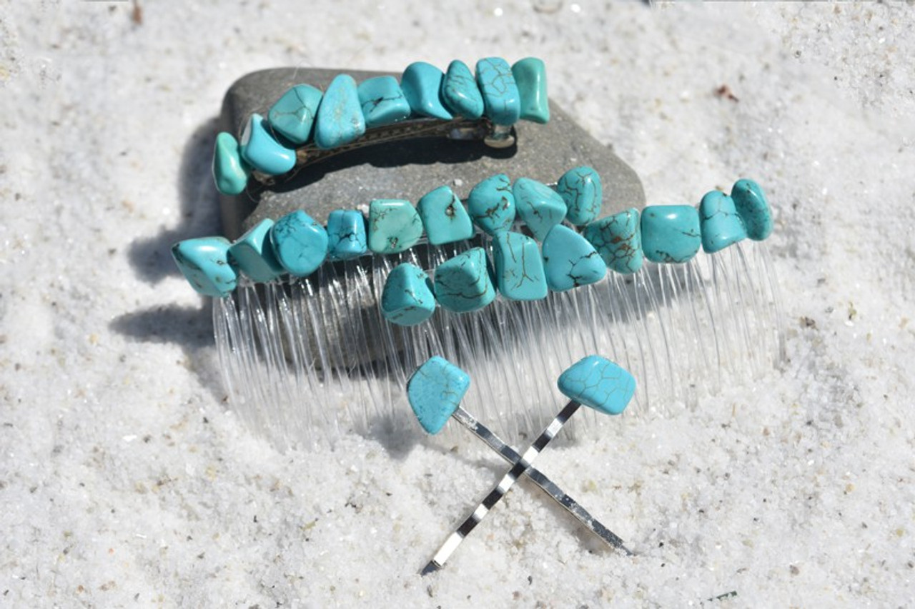 Tumbled Turquoise Stone Hair Clip Set -