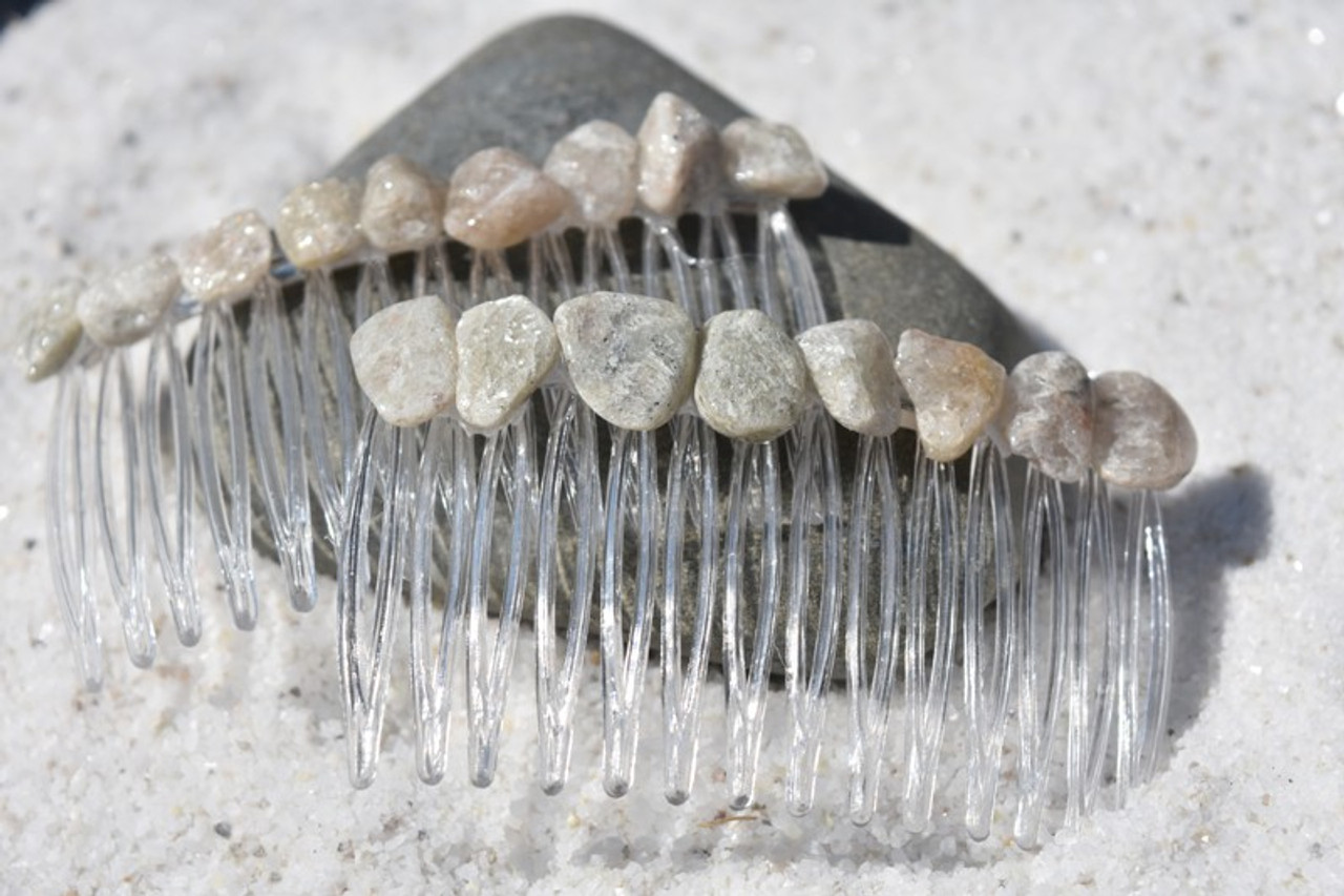 White Aventurine Stone Hair Combs (Quantity of 2) - Made to Order