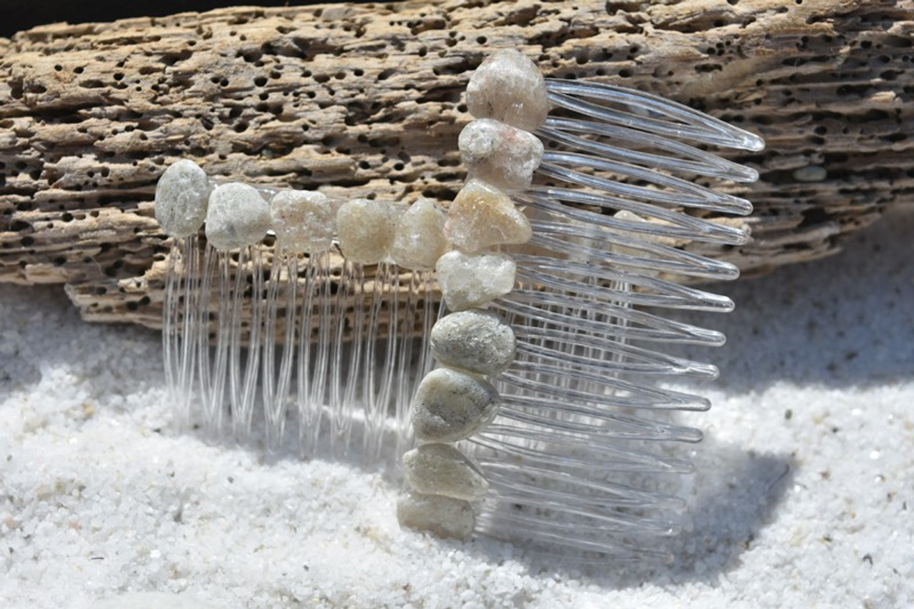 White Aventurine Stone Hair Combs (Quantity of 2) - Made to Order