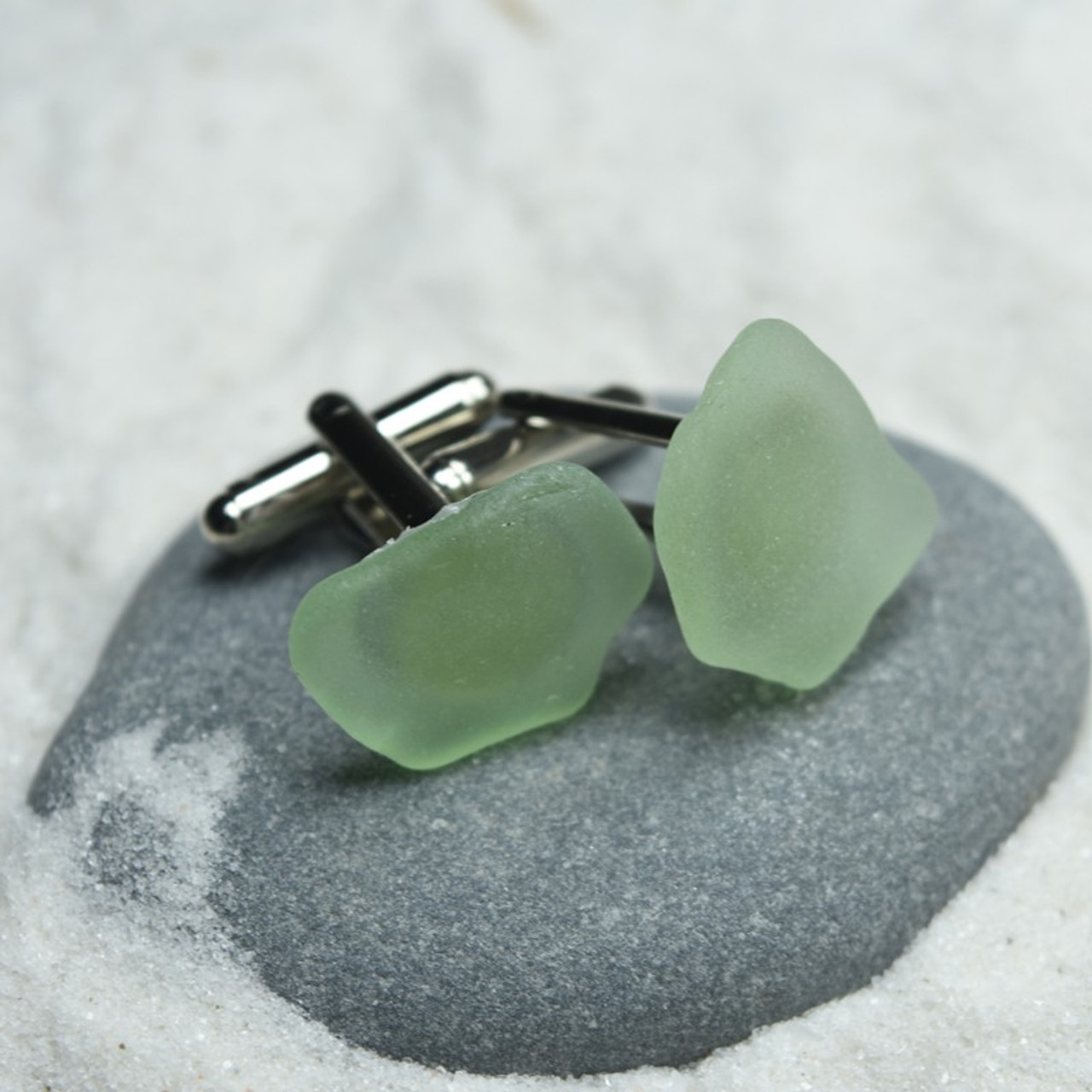 Aqua Sea Glass Cufflinks