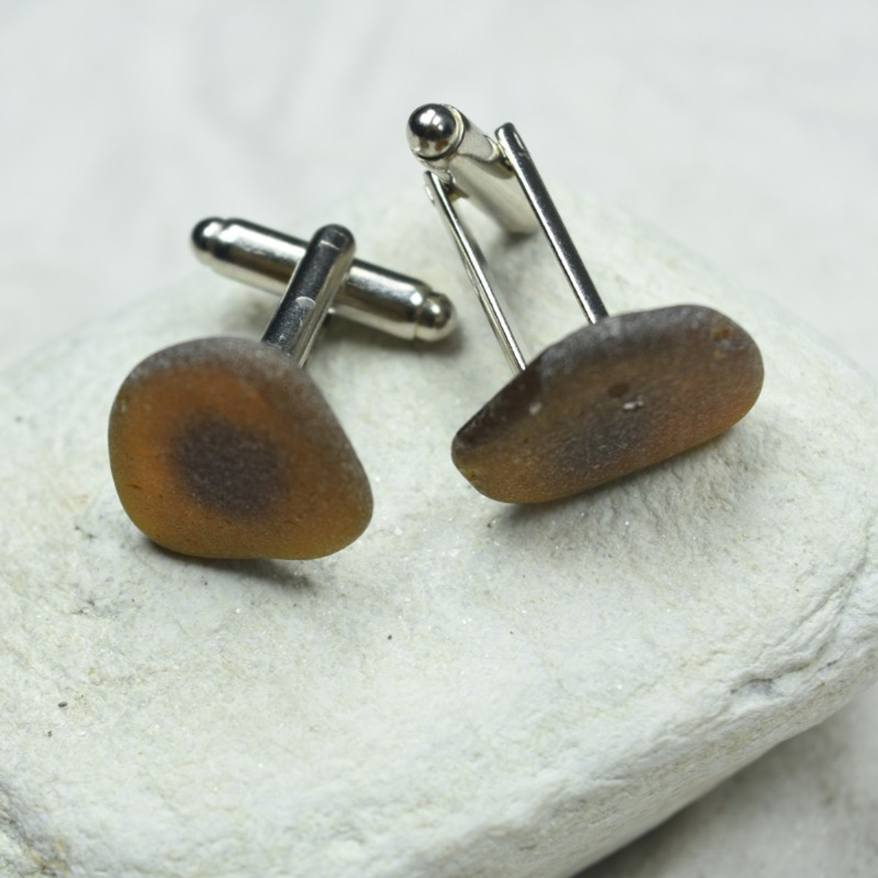 Brown Sea Glass Cufflinks 