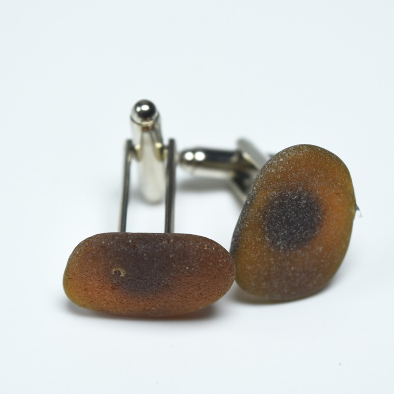 Brown Sea Glass Cufflinks Handmade - 1 Set - Made to Order