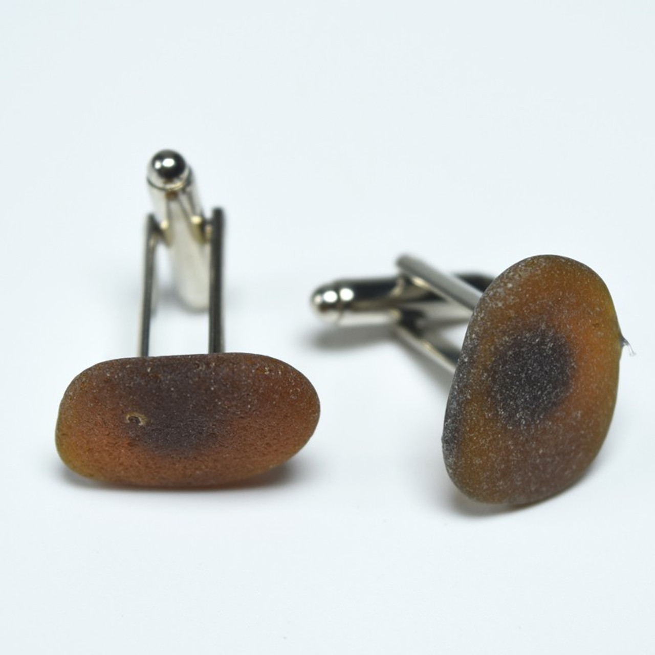 Surf Tumbled Brown Sea Glass Cufflinks 