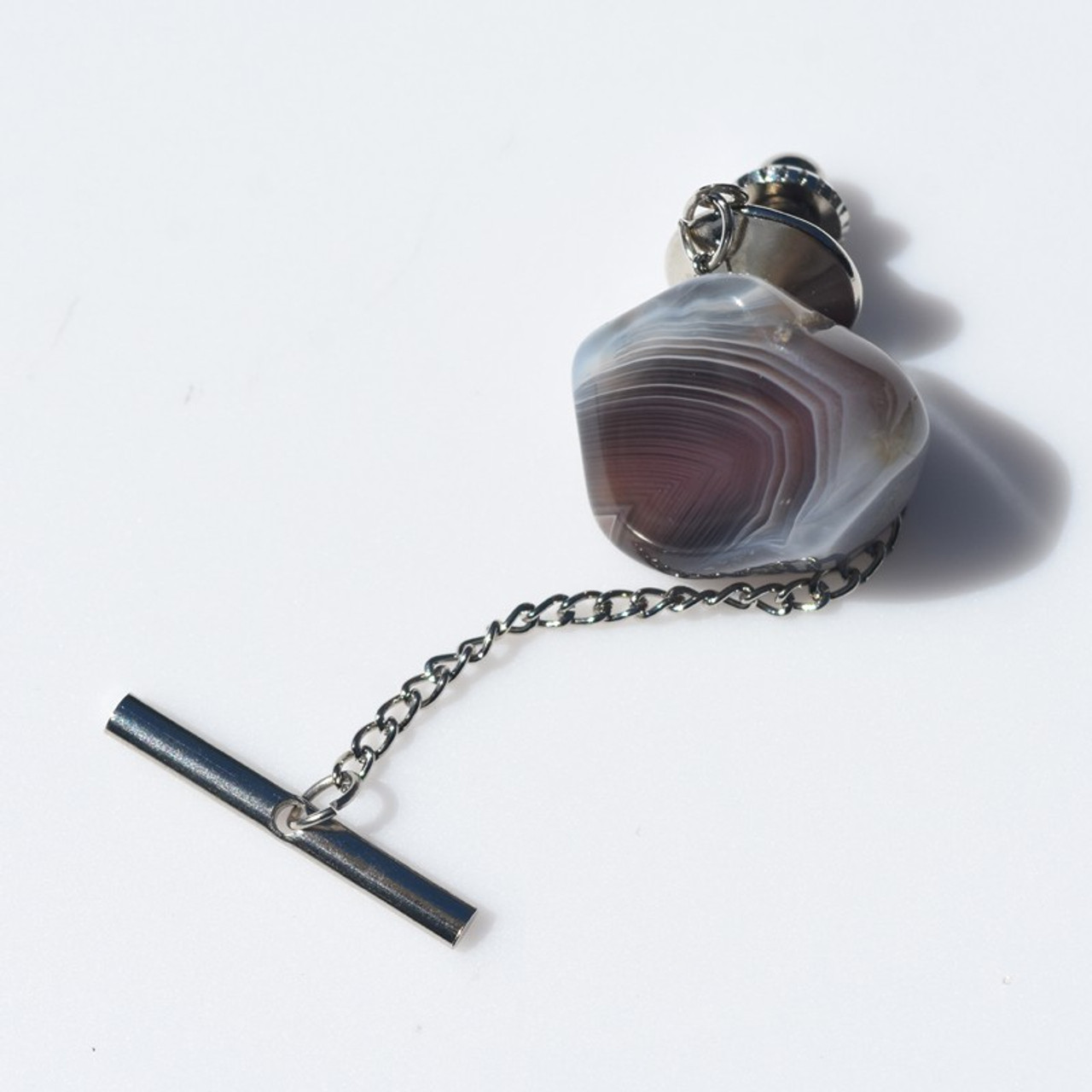 Tumbled Banded Agate Stone Tie Tack 