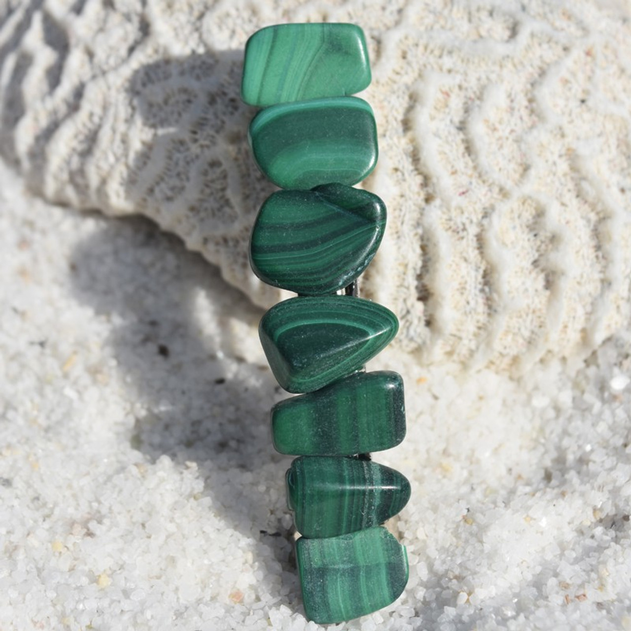 Malachite Stone French Barrette - 60 mm - Made to Order