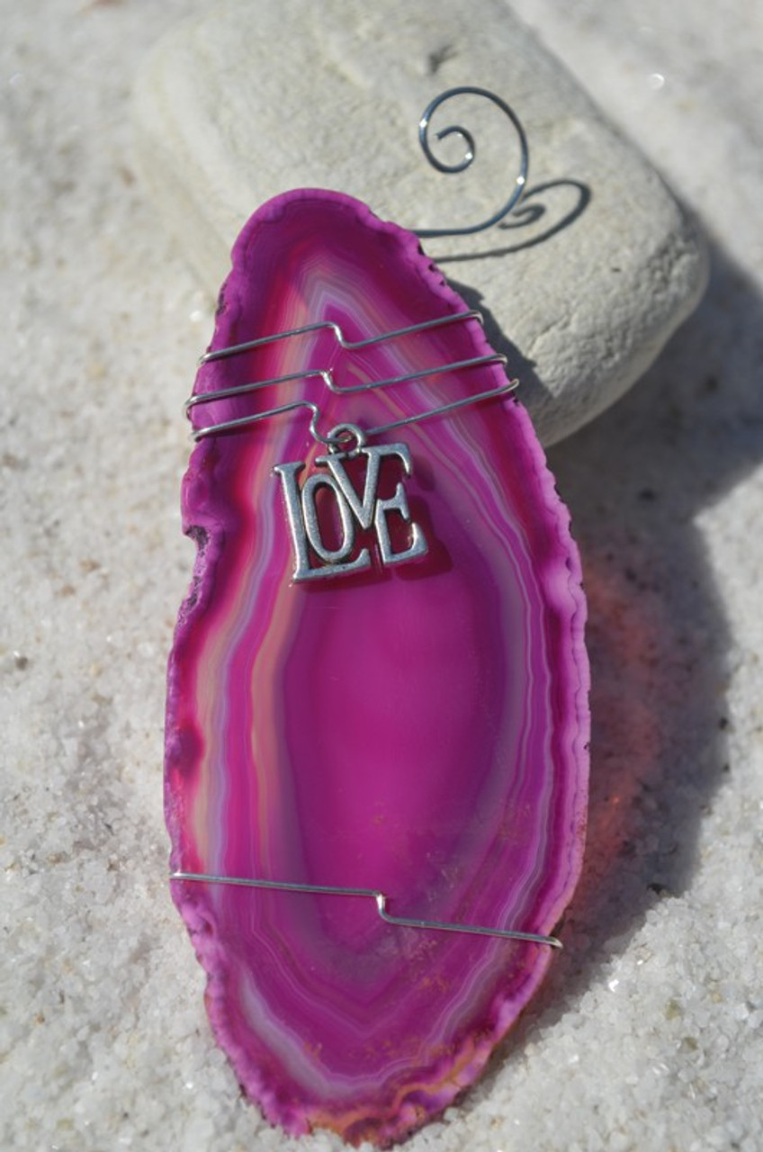 Agate Slice Ornament with Silver Love Charm - Choose Your Agate Slice Color - Made to Order