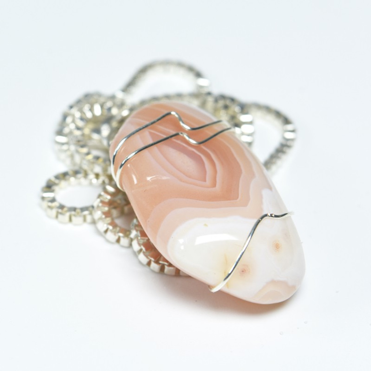 Wire Wrapped Apricot Agate Stone Pendant and Necklace