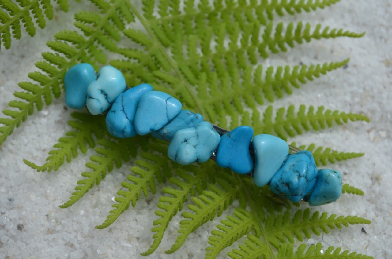 Blue Magnesite Turquenite Stone French Barrette - 60 mm - Made to Order