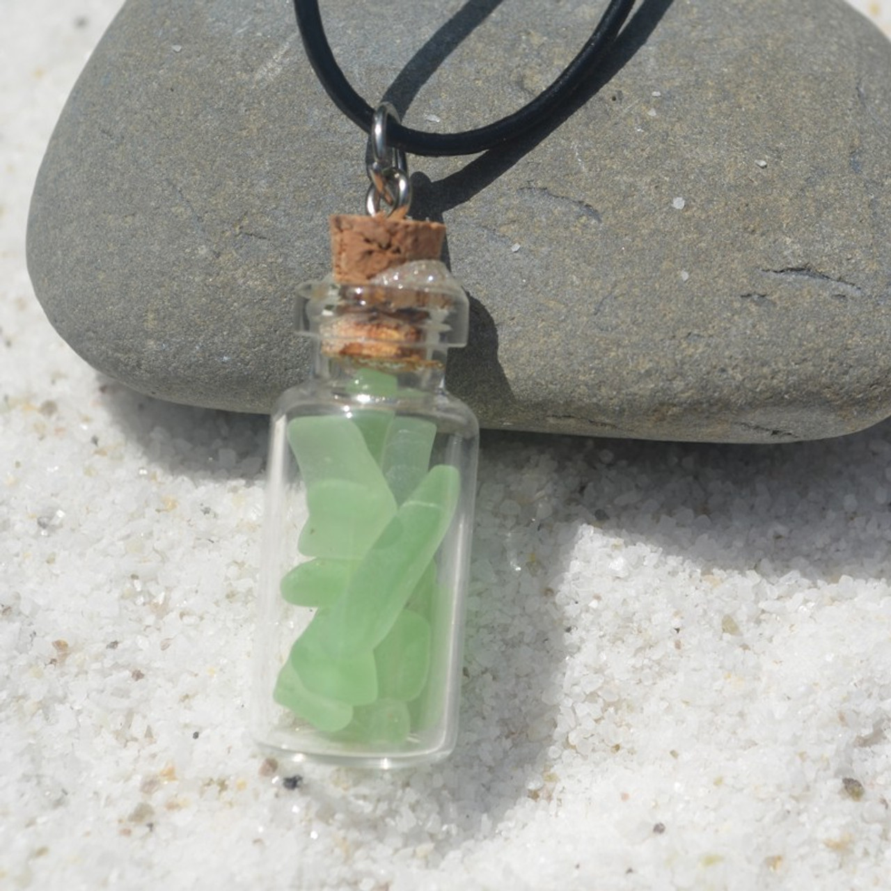 Aqua Sea Glass a Glass Vial Necklace