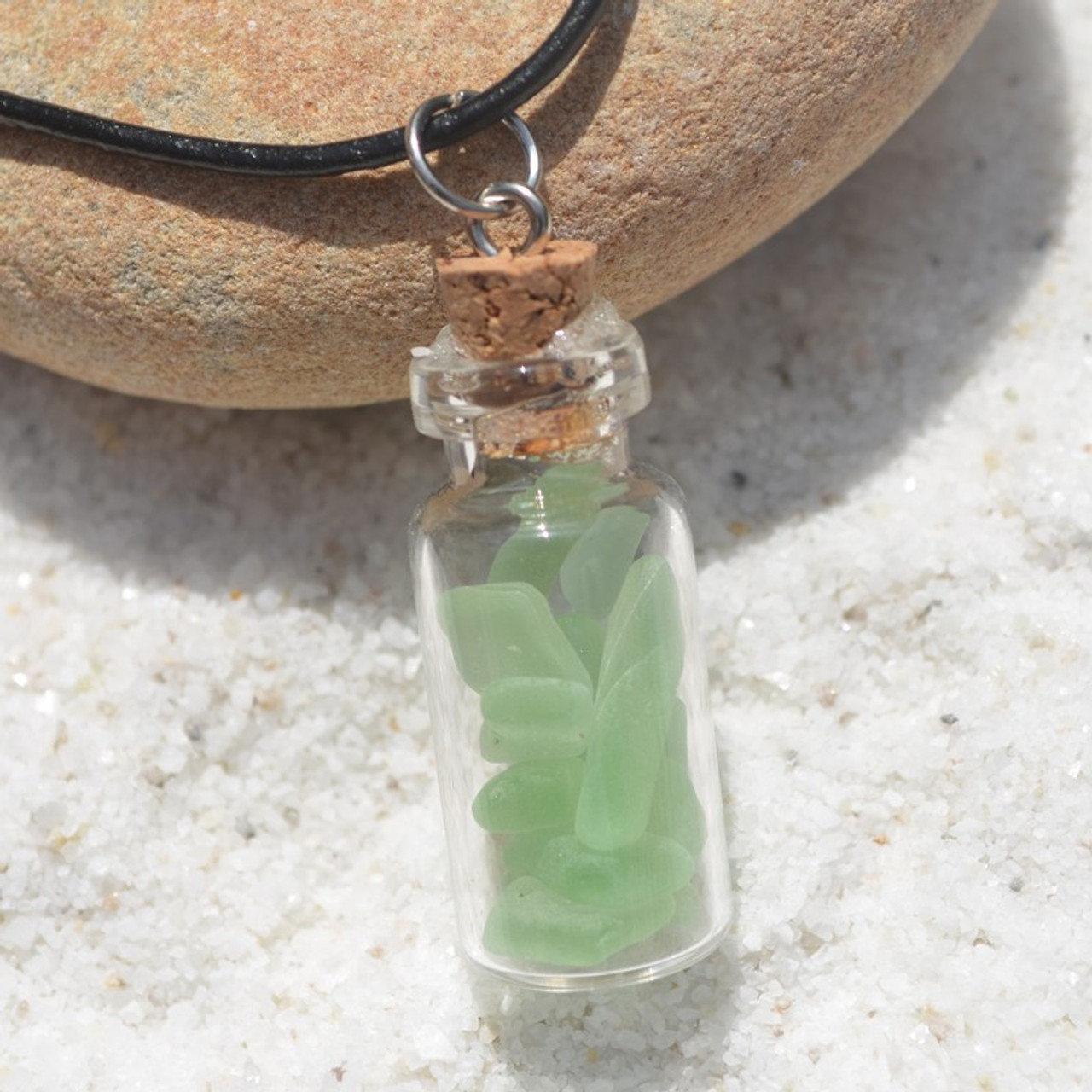 Aqua Sea Glass a Glass Vial Necklace