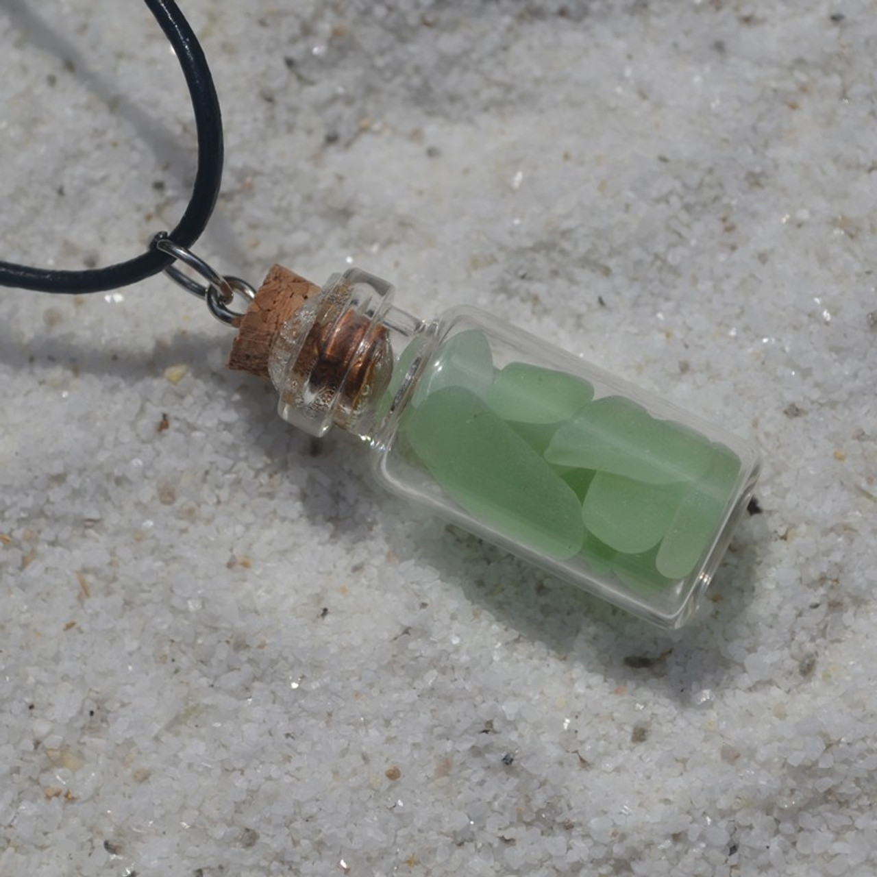 Aqua Sea Glass a Glass Vial Necklace