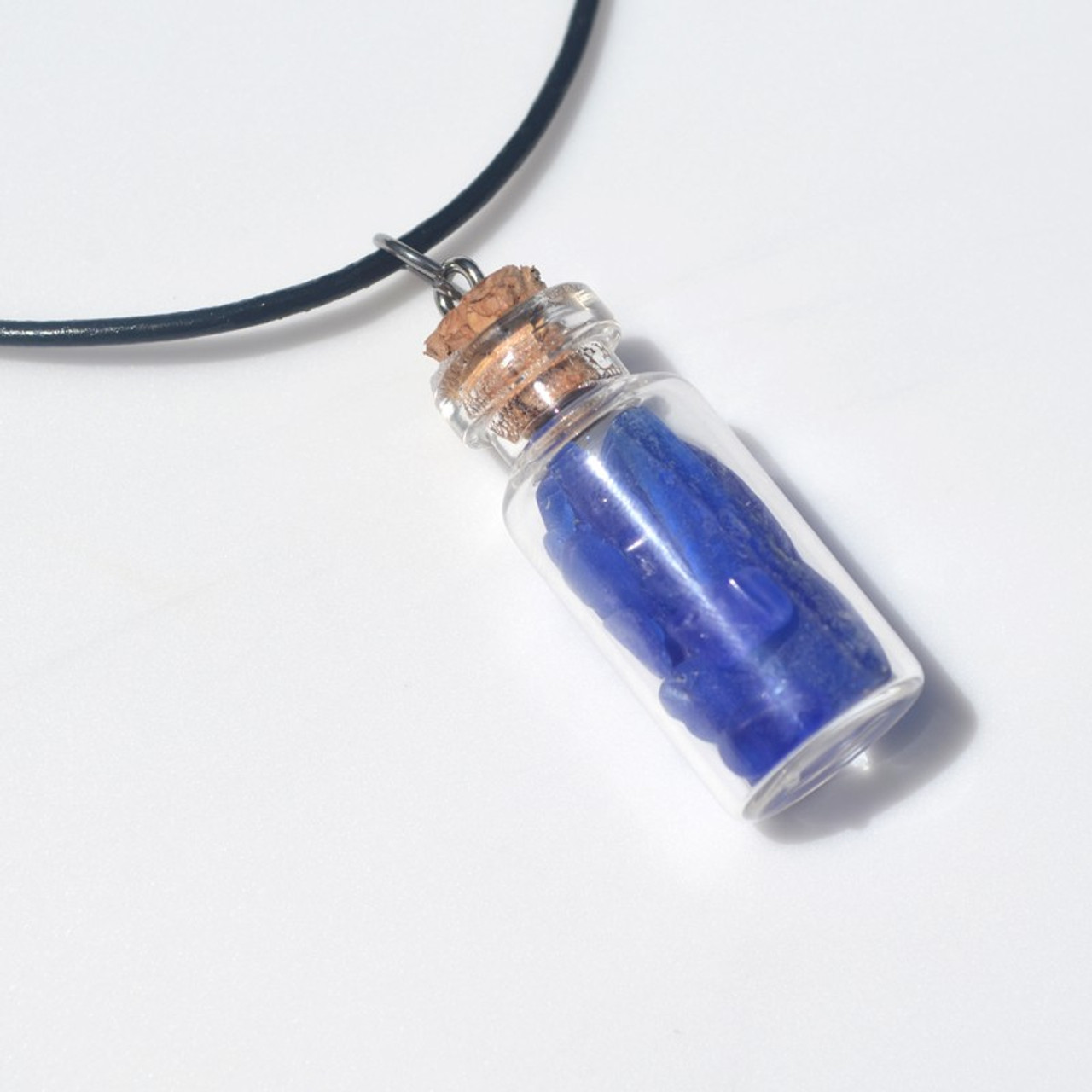 Frosted Blue Sea Glass Necklace in a Glass Vial on a Leather Cord - Made to Order