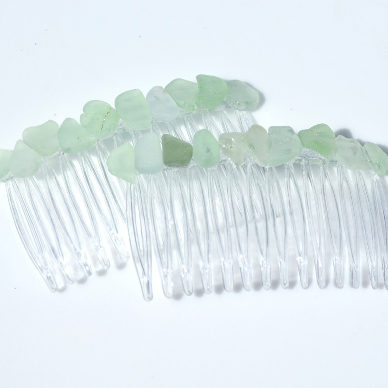 Aqua and Sea Foam Surf Tumbled Sea Glass Hair Combs (Quantity of 2) - Made to Order
