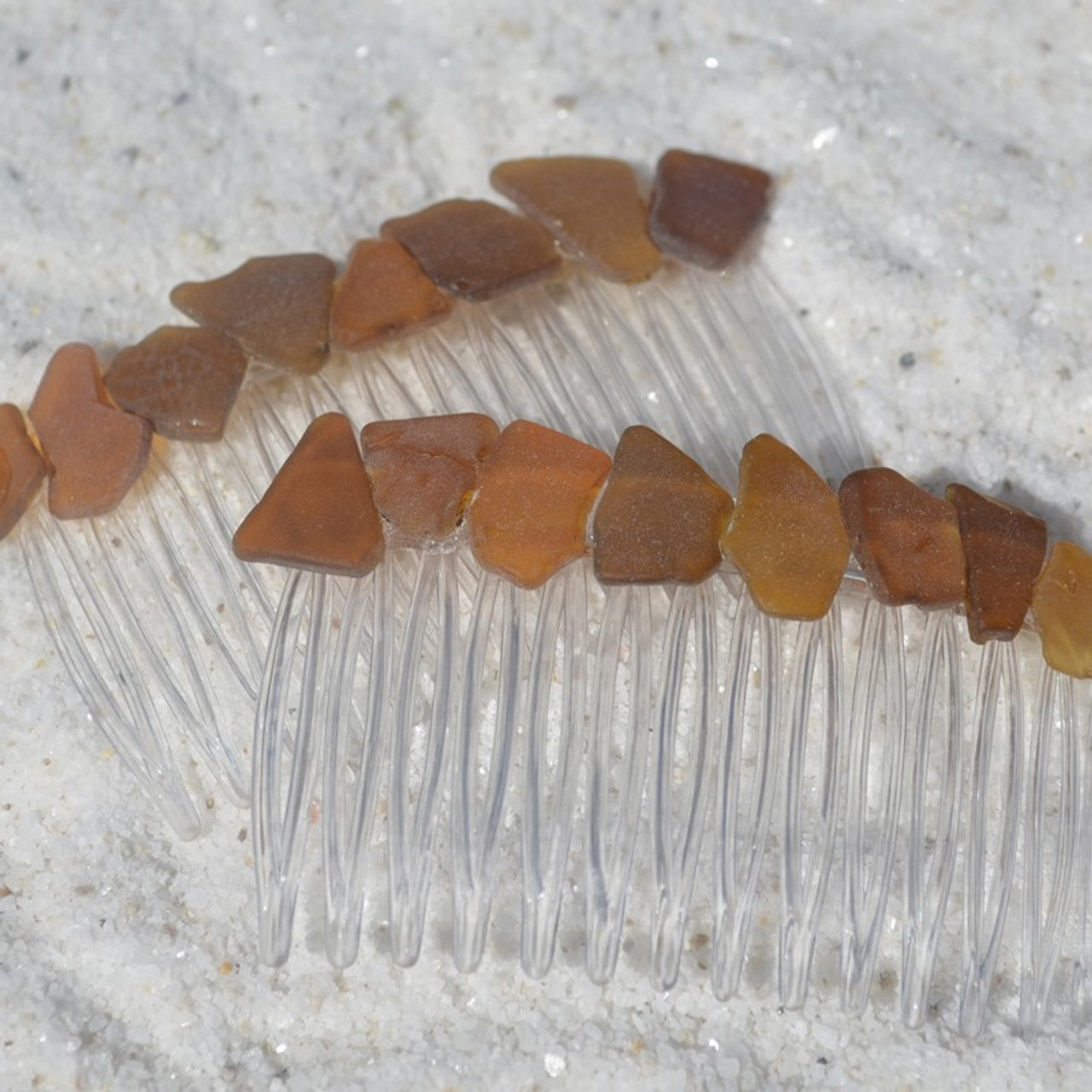 Brown Sea Glass Hair Combs
