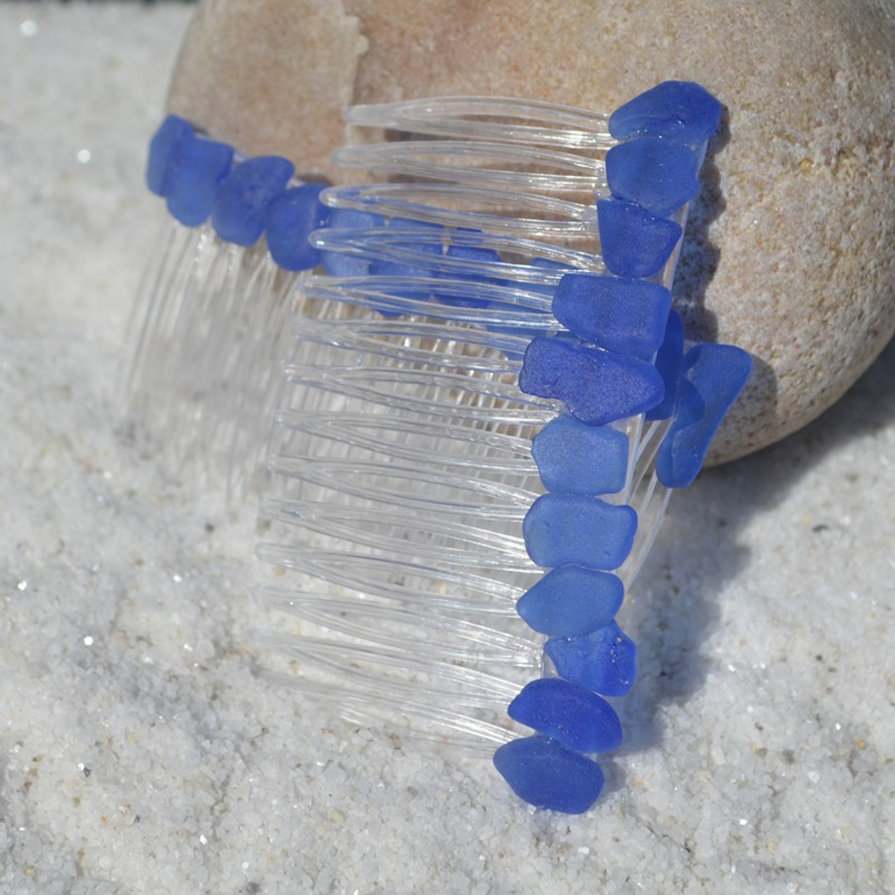Blue Sea Glass Hair Combs