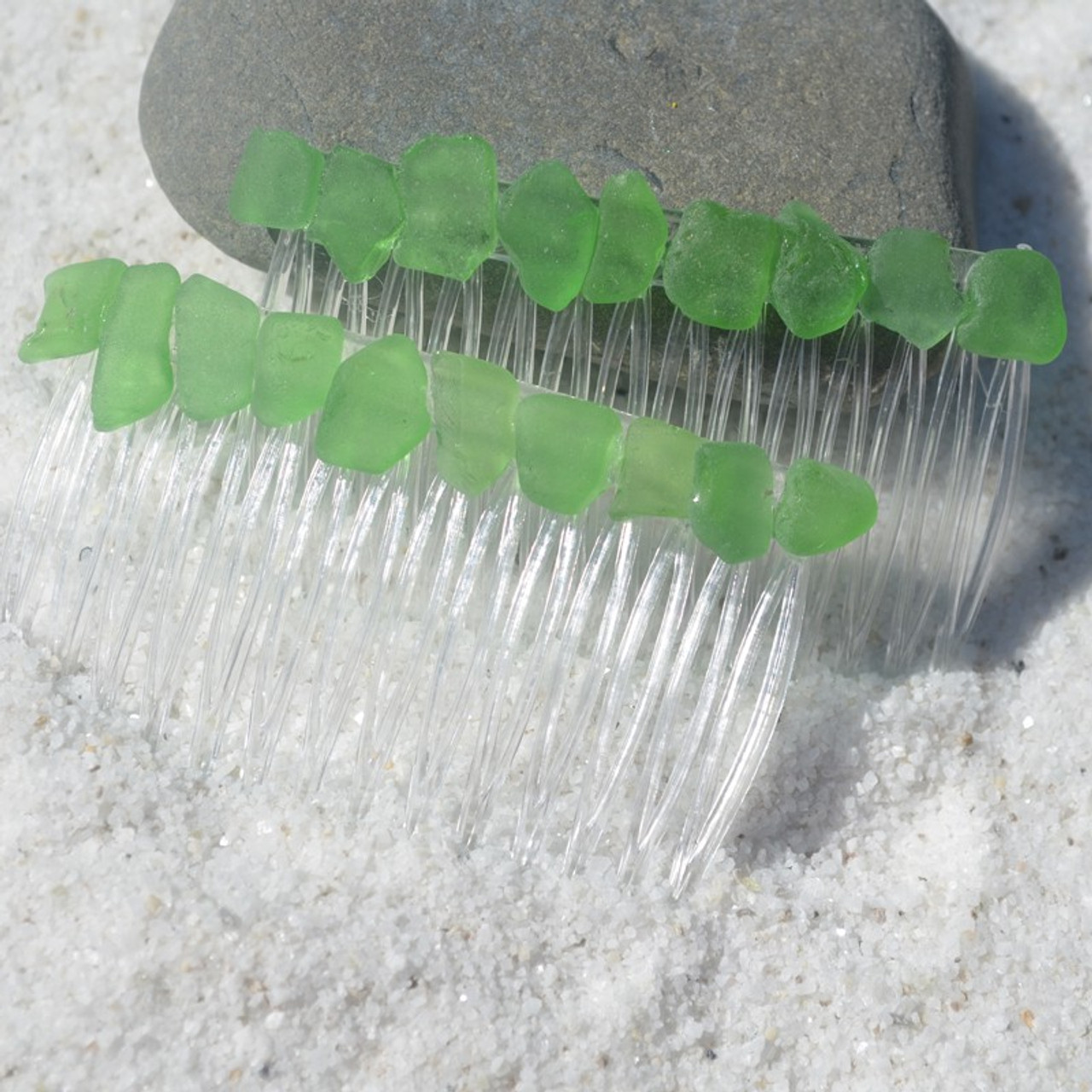 Surf Tumbled Green Sea Glass Hair Combs