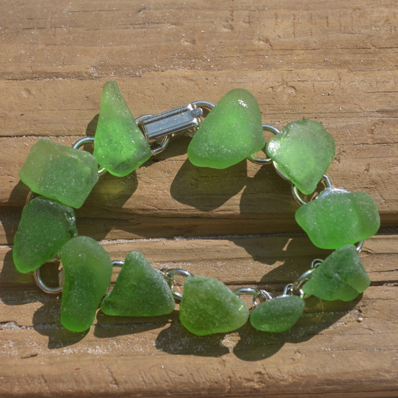 Genuine Kelly Green Sea Glass Bracelet - 3 Size Options - Made to Order