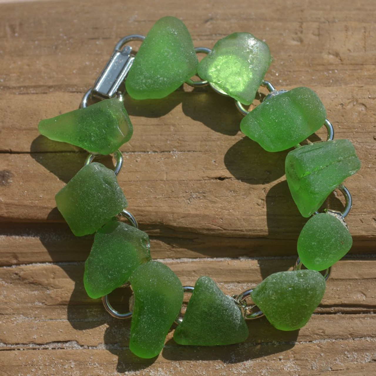 Genuine Kelly Green Sea Glass Bracelet - 3 Size Options - Made to Order