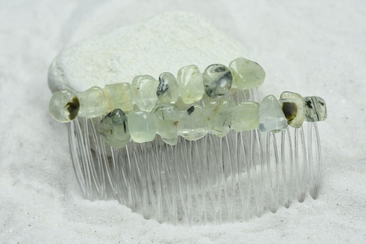 Prehnite with Epidote Stone Hair Combs