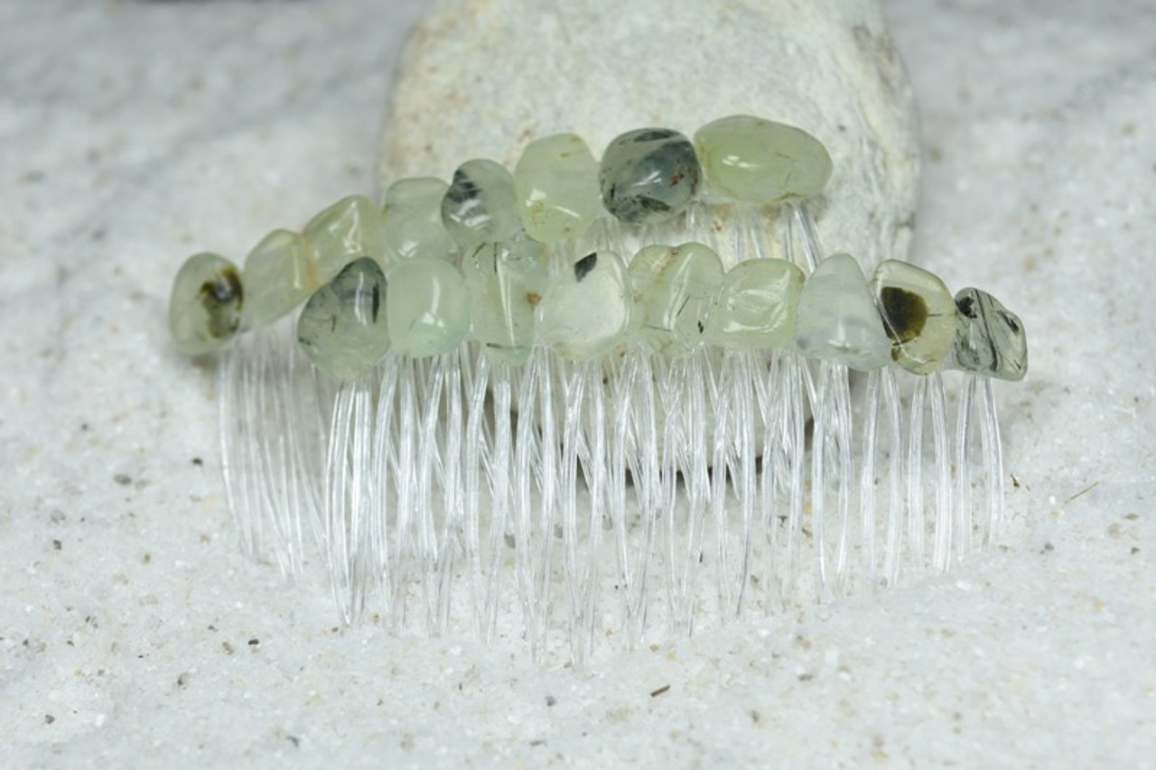 Prehnite with Epidote Stone Hair Combs