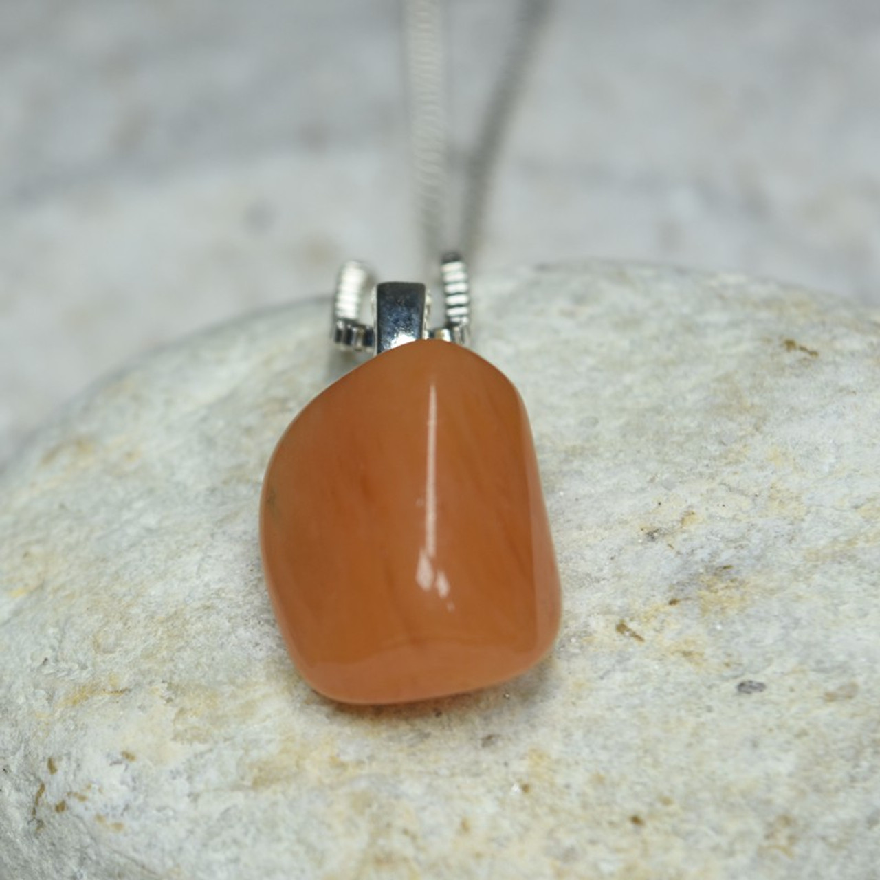 Tumbled Peach Quartz Pendant and Necklace