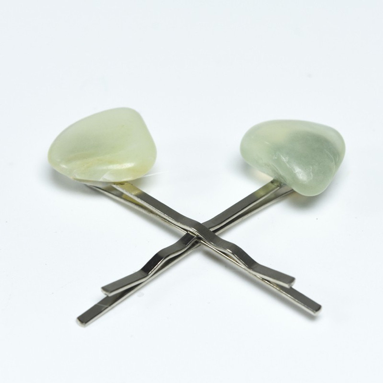 Tumbled Green Jade Stone Hair Pins