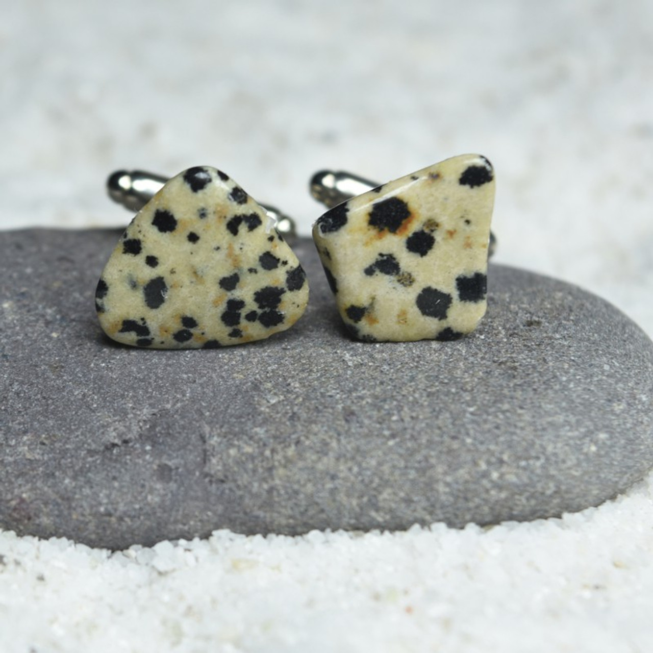 Dalmatian Jasper Stone Cufflinks Handmade - 1 Set - Made to Order