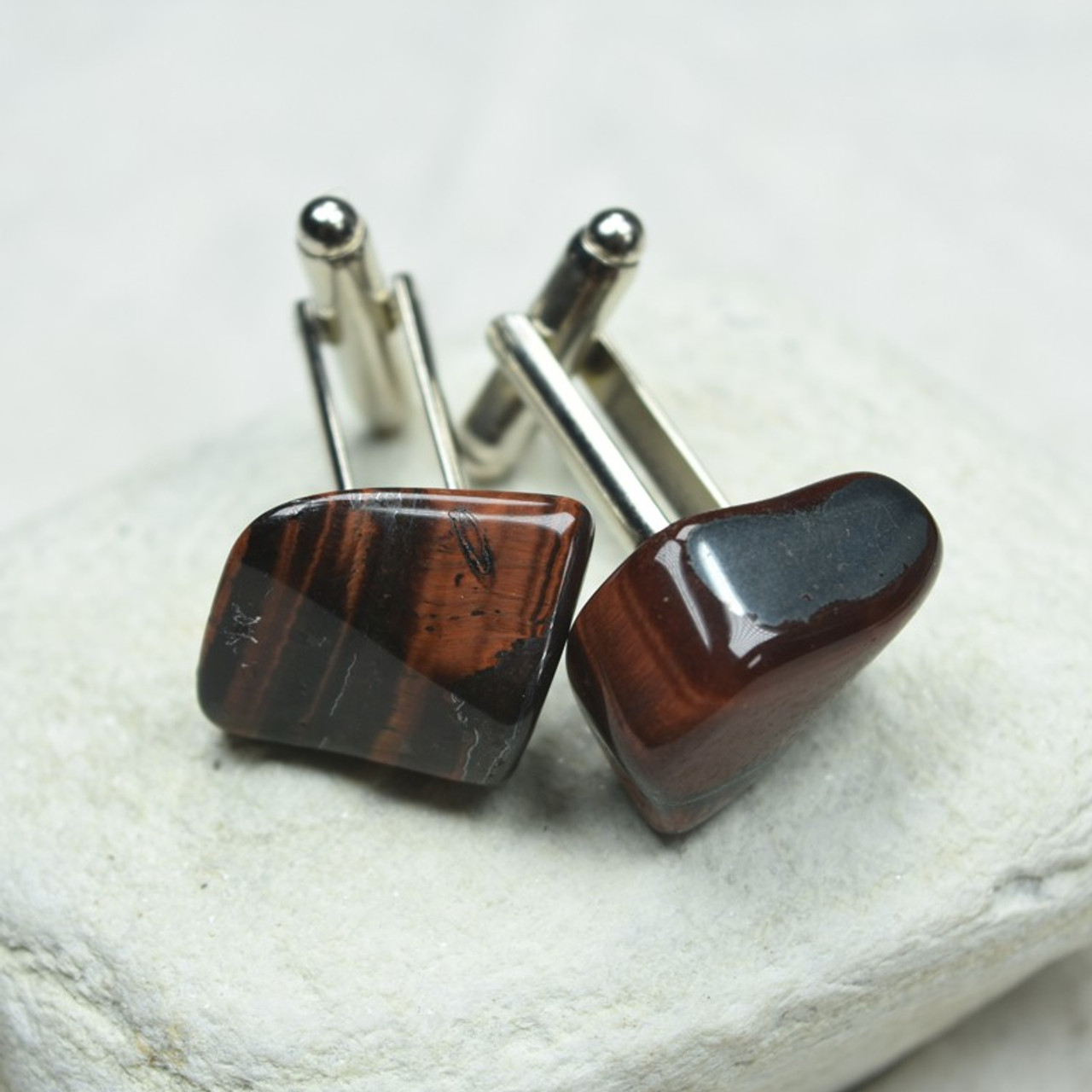 Tumbled Red Tiger's Eye Stone Cufflinks