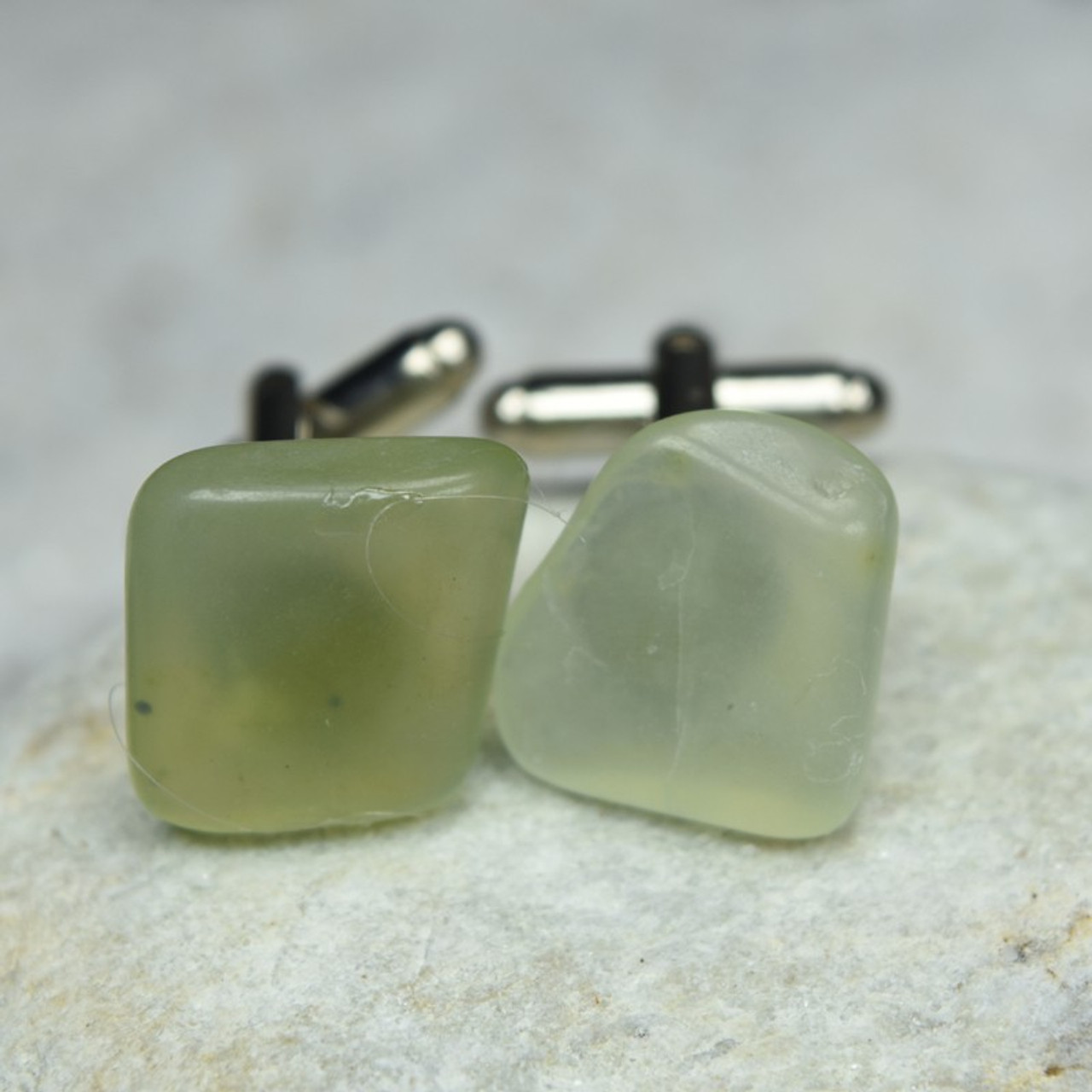Green Jade Stone Cufflinks Handmade - 1 Set - Made to Order