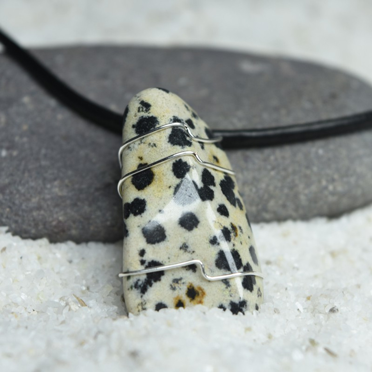 Wire Wrapped Wire Wrapped Dalmatian Jasper Stone Necklace