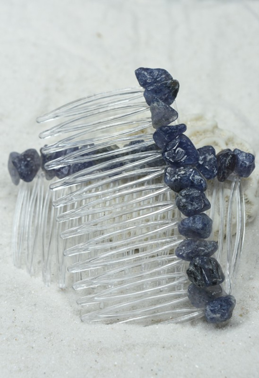 Tumbled Iolite Stone Hair Combs