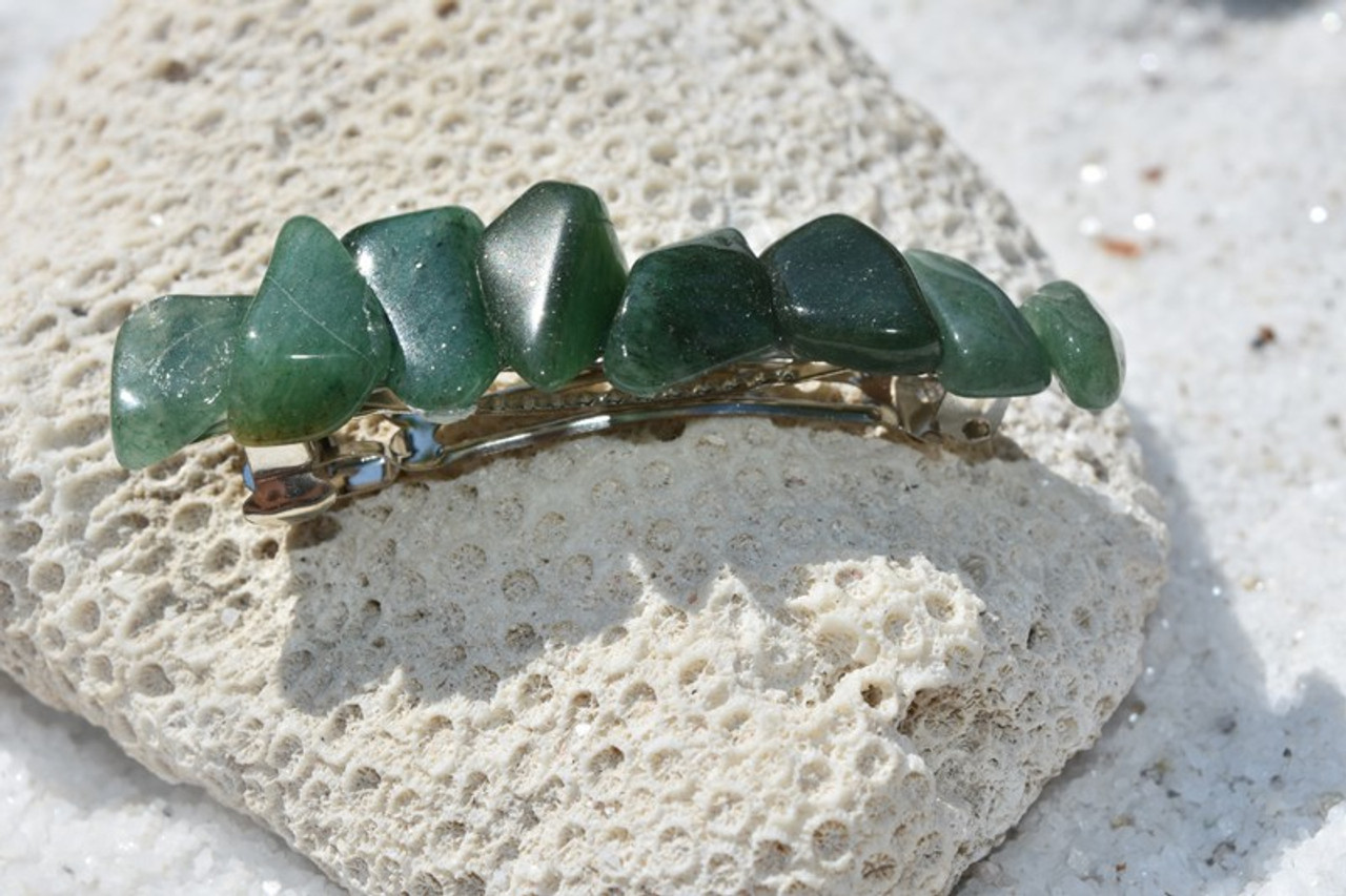 Green Quartz Stone French Barrette - 60 mm - Made to Order