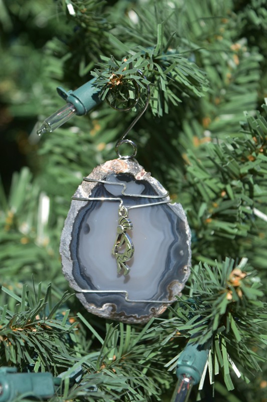 Agate Slice Ornament with Silver Kokopelli Charm - Choose Your Agate Slice Color - Made to Order