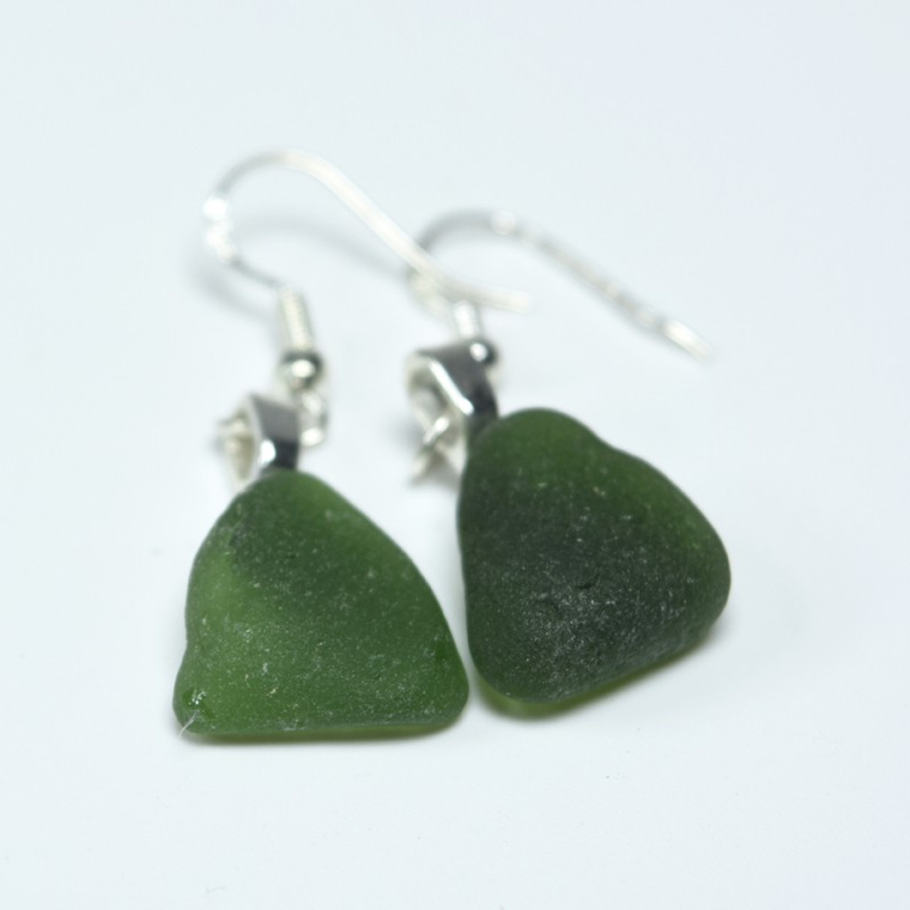 Olive Green Sea Glass Earrings