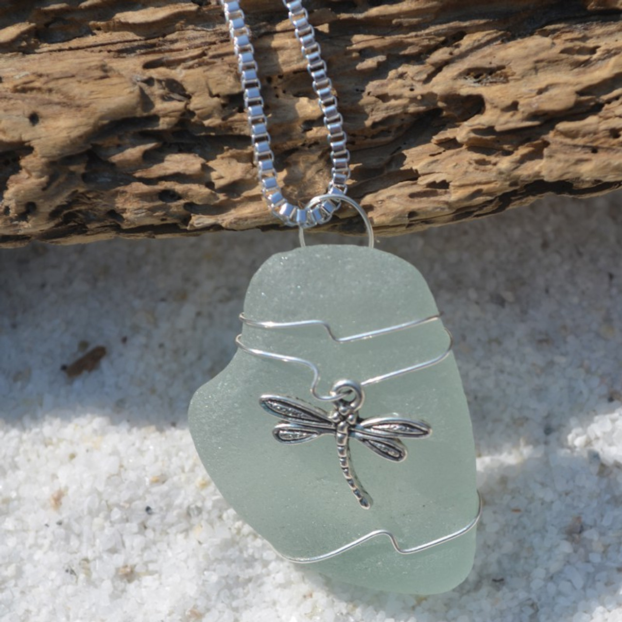 Silver Dragonfly Charm on a Sea Glass Necklace - Choose the Color - Frosted, Green, Brown, or Aqua - Made to Order