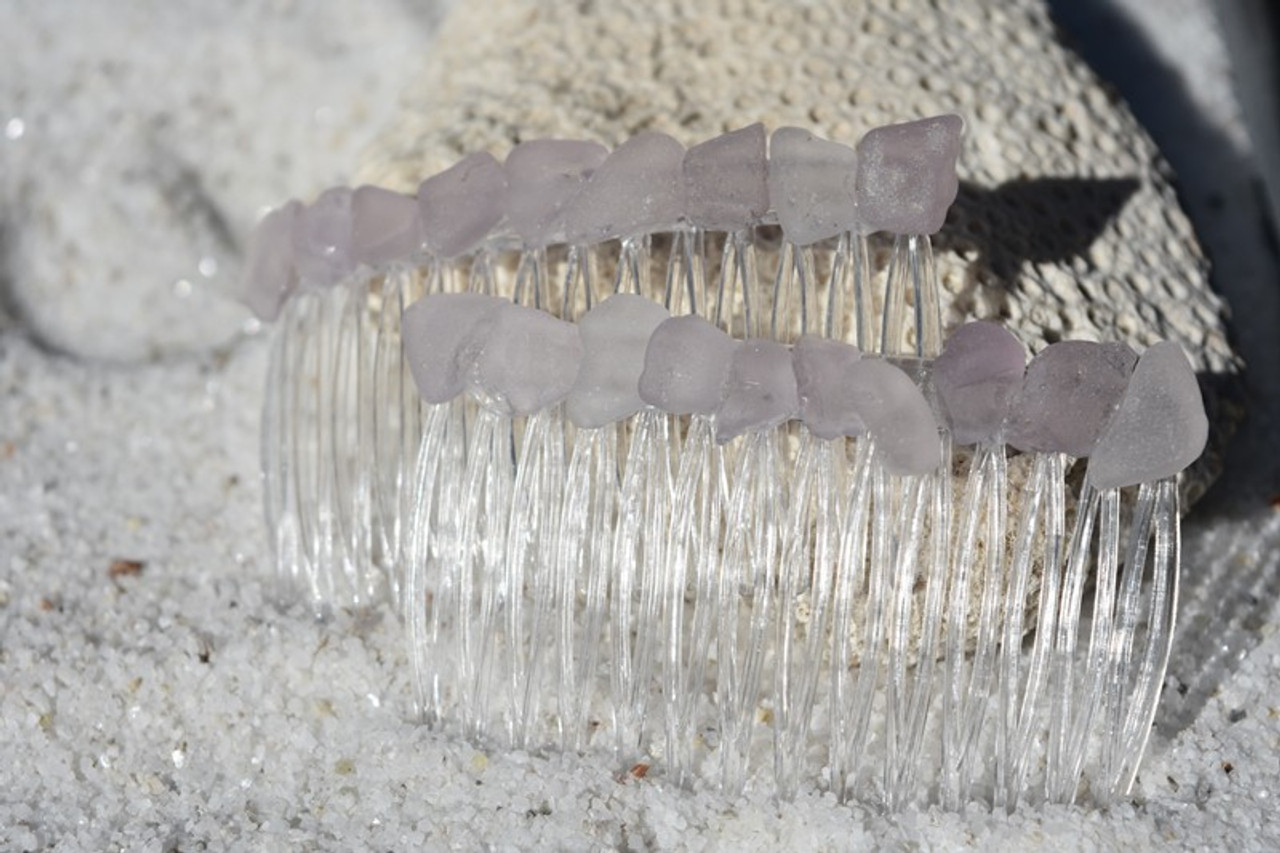 Purple Sea Glass Hair Combs