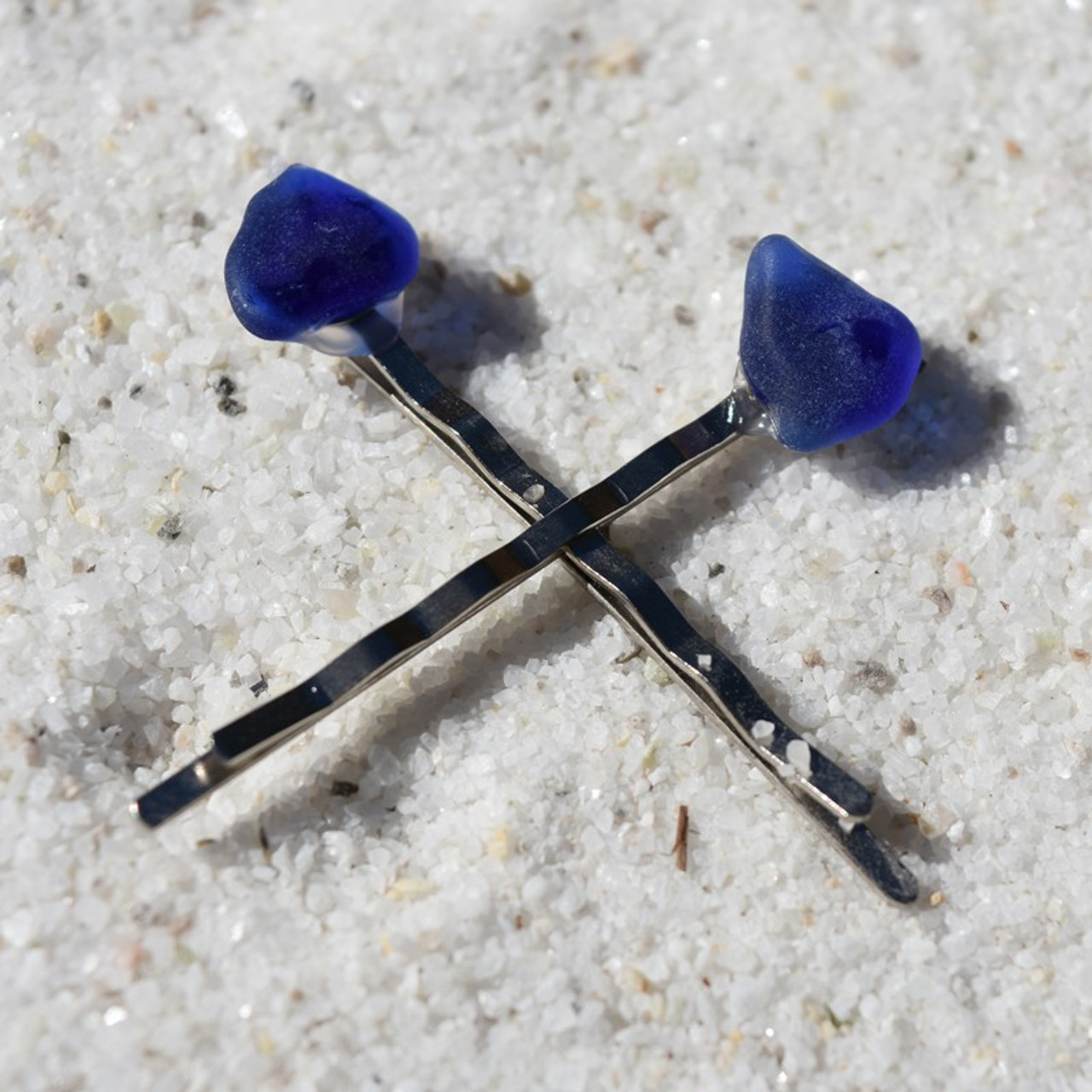 Blue Sea Glass Hair Pins