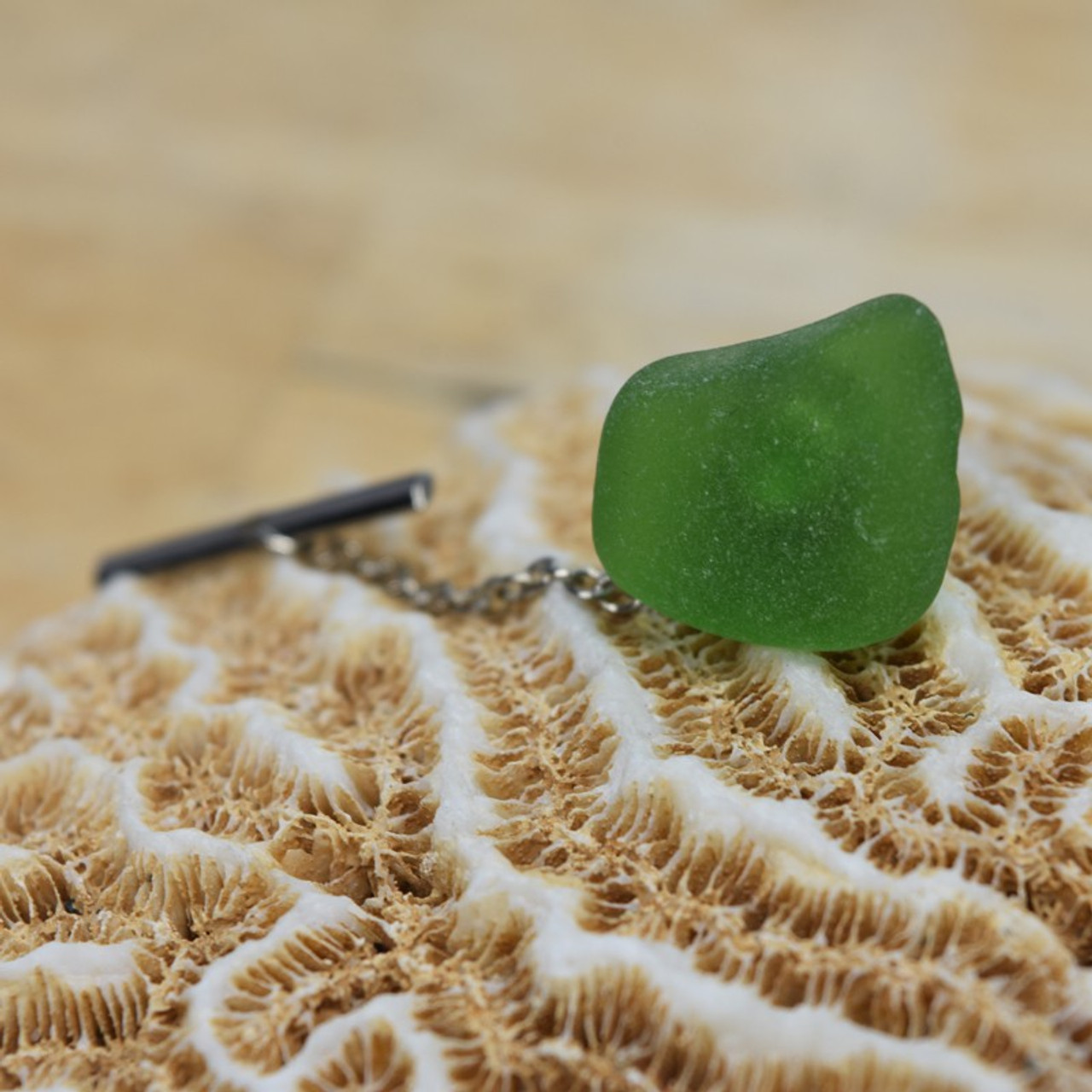 Genuine Surf Tumbled Green Sea Glass Tie Tack - Quantity of 1 - Made to Order