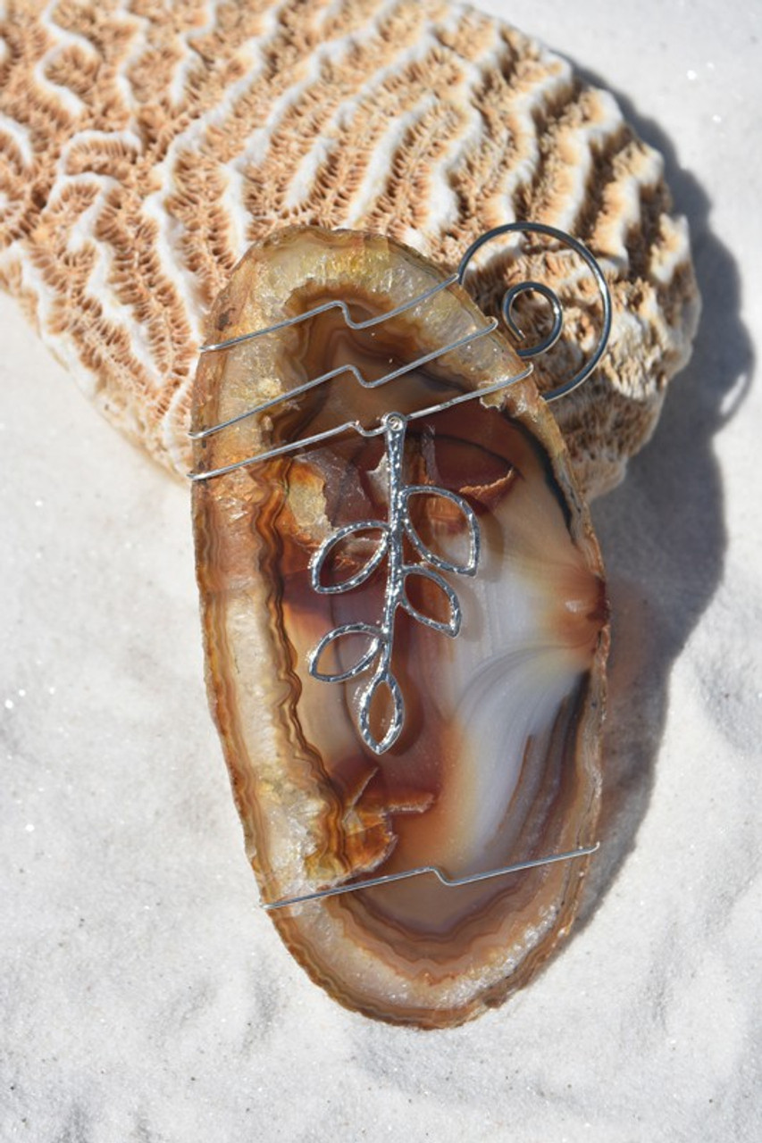  Agate Slice Ornament with Silver Tree Branch Charm - Choose Your Agate Slice Color - Made to Order