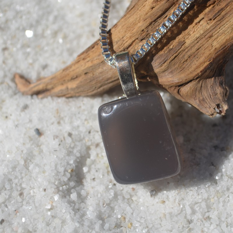 Gray Agate Rectangular Stone on a Leather Thong Necklace - Made to