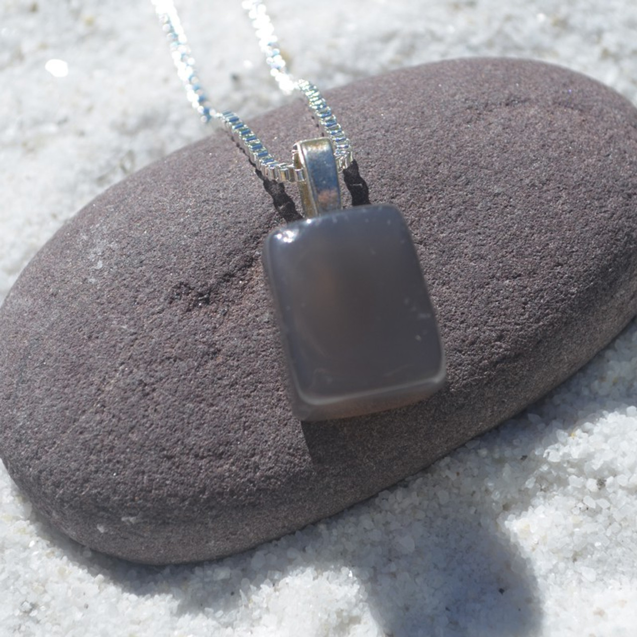 Tumbled Gray Agate Rectangular Stone on a Leather Thong Necklace - Made to Order